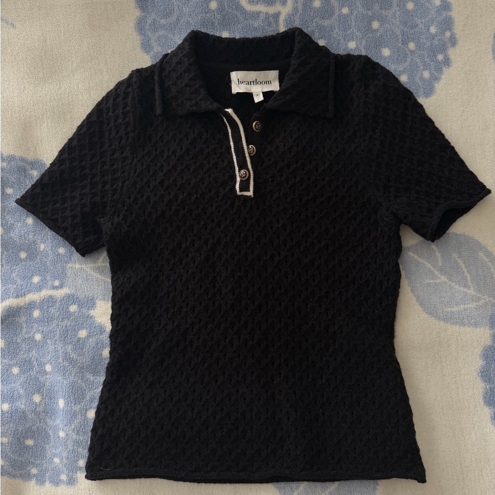Heartloom Black Textured Polo with Contrast Trim